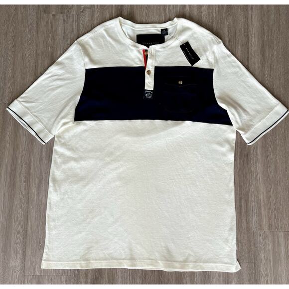 Sean John Men’s 3XL Henley T-Shirt – Colorblock Navy & White Cotton Blend - Picture 1 of 8